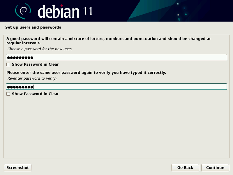 10-debian-11-Setup Users and Password-Enter User Password