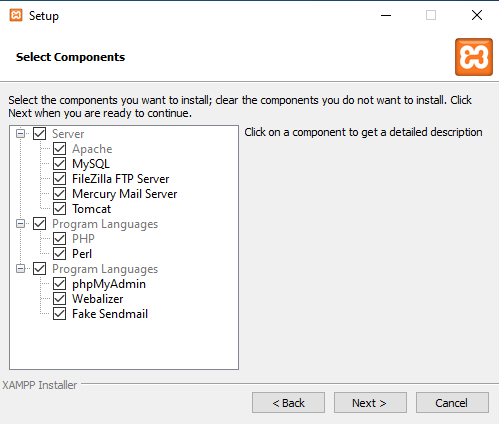XAMPP-Component Selection